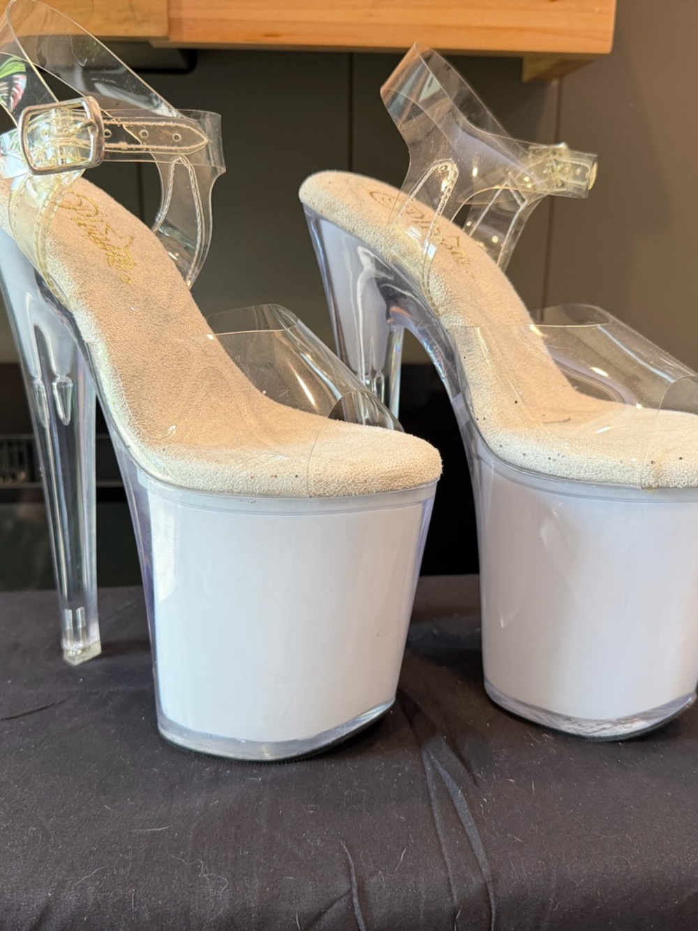 Pleaser light up heels! Clear Strap White Platform Heels 8 inch heel